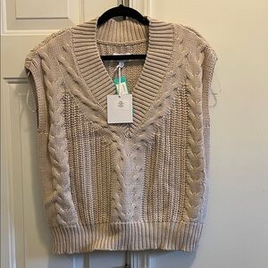 Pistola Beige Cable Knit V-Neck Sweater Vest, Size M